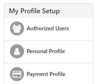 TouchNet My Profile Setup menu with Authorized Users option