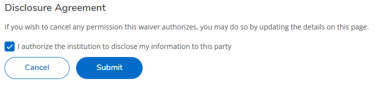 Disclosure Agreement with the Submit button