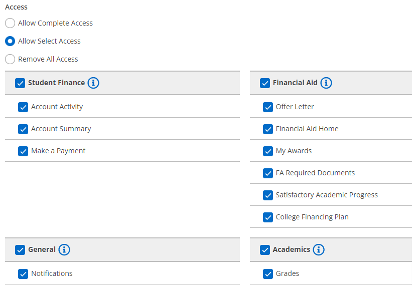 Proxy access settings with checkboxes and the Remove All Access option