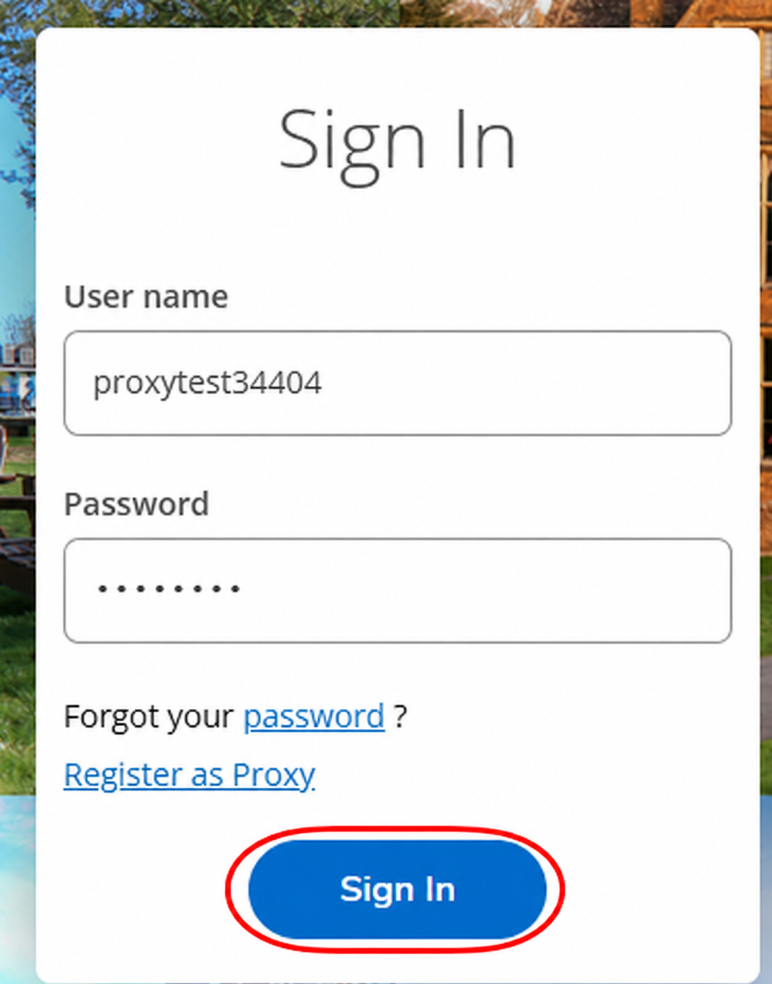 Self-Service sign-in page with the Sign In button outlined