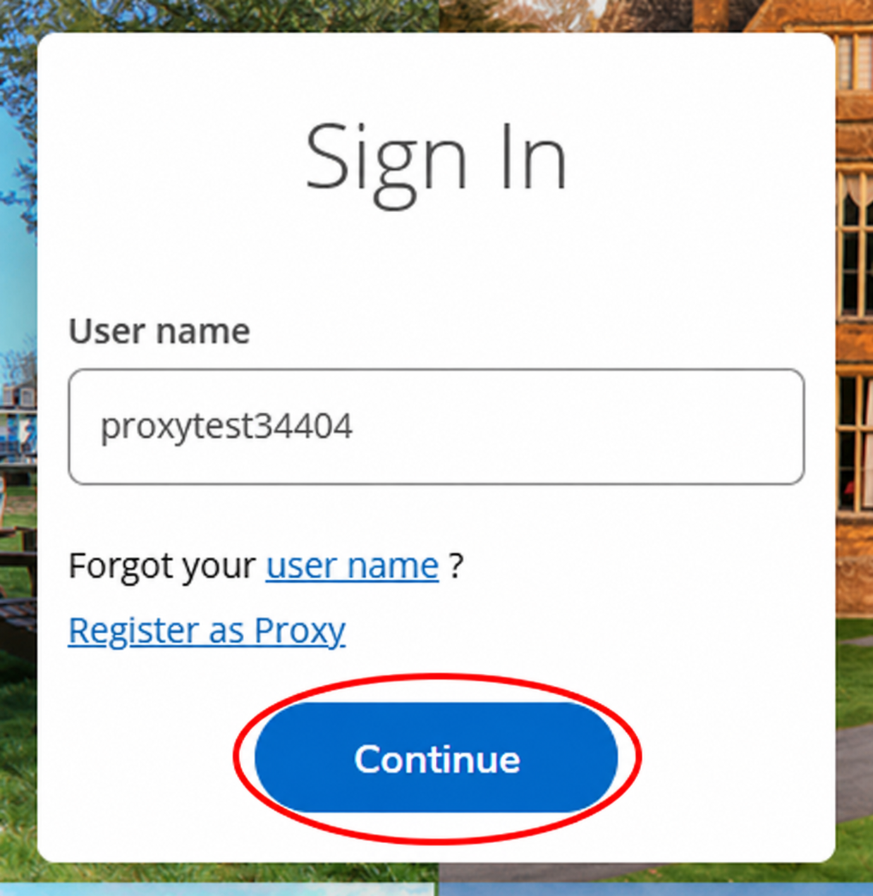 Self-Service sign-in page with the Continue button outlined